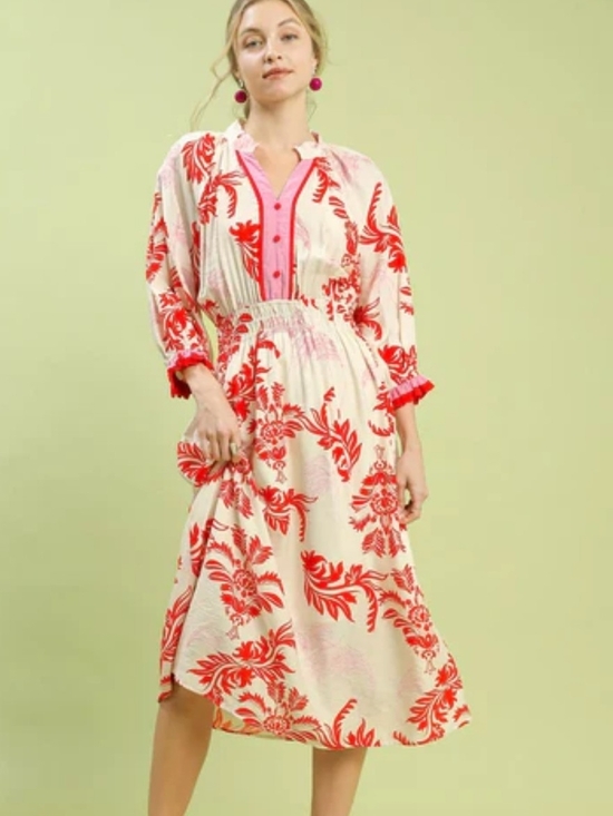Umgee Dresses & Skirts - Umgee Cream NWT Midi Dress with Red Floral PTP 21 Size M
